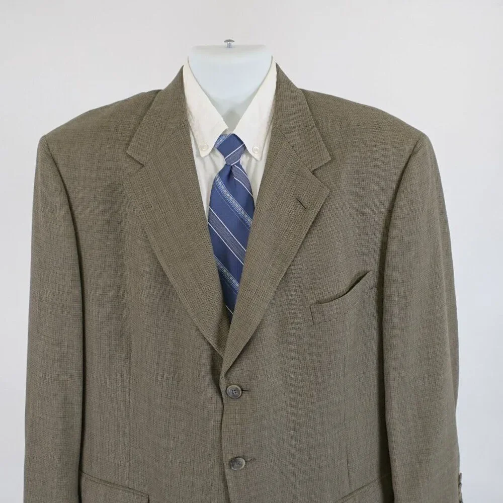 Austin Reed Thick Wool Green‎ Beige Check Sport Coat 46R 3 Button 0 Vent